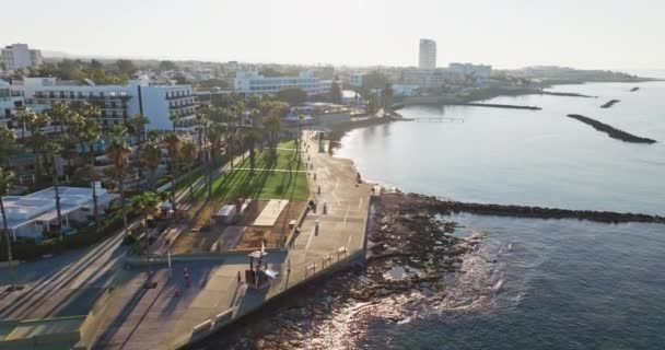 Majestueuze Schoonheid Van Paphos Cyprus Zeezicht Vanuit Lucht Stadsgezicht Middellandse — Stockvideo
