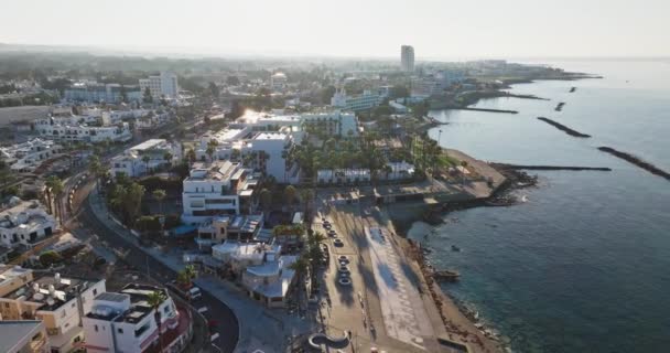 Boeiend Uitzicht Vanuit Lucht Sea Embankment Paphos Cyprus Met Urban — Stockvideo