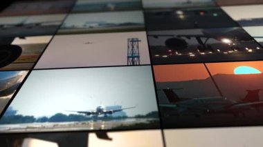 Uçak kalkış ve inişler, havacılık yolcu taşımacılığı, hava trafiği ve turizmin yoğun havaalanı ortamında sergilendiği pistte kaydedildi. Yüksek kalite 4k görüntü