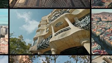 Barselona nefes kesici bir video kolajında yakalandı. Tarihi binalar, çarpıcı cepheler ve Katalonya 'nın ünlü turistik bölgelerinin şehir manzaraları. Yüksek kalite 4k görüntü