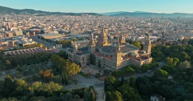 Katalonya 'daki Katalonya Tarihi Şehir ve Mimari Müzesi Barcelona Ulusal Görünümü. Yüksek kalite 4k görüntü