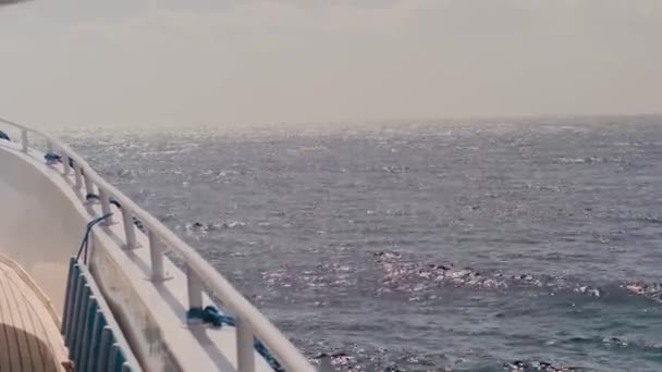 晴れた日には青い海を航海する大きな白いヨット 豪華なモーターヨットのサイドビュー 紅海のエジプトクルーズ ヨットでの休暇 — ストック動画