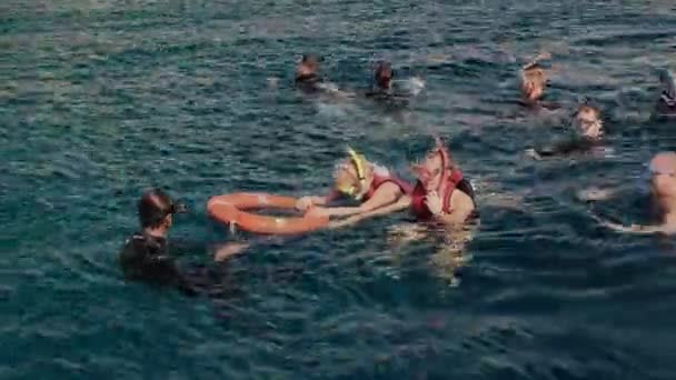 Ägypten Sharm Sheikh Februar 2023 Tauchlehrer Schwimmt Mit Menschen Roten — Stockvideo