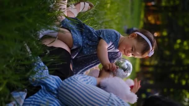 Mutter Und Kind Zusammen Park Freien Gras Liegend Mutterglück Konzept — Stockvideo