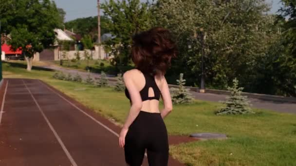 Uma Corredora Ginástica Exercício Runner Cardio Jogging Treinamento Corredor Atleta — Vídeo de Stock