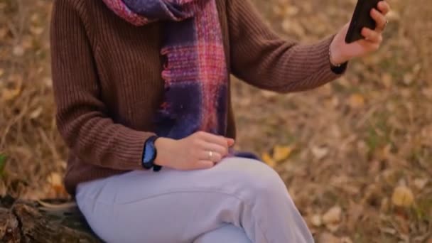 Tablet Sırt Çantası Ormanda Gezen Kadın Macera Hafta Sonu Veya — Stok video