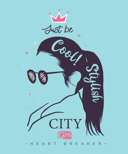 Silhouette Stylish Young Woman Wearing Sunglasses Vector Illustration — Stock Vector