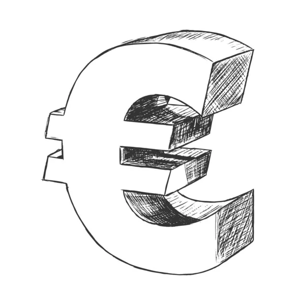 Euro Sign Sketch Currency Symbol Hand Drawn Vector Image — Stock Vector