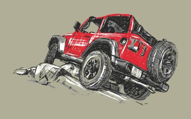 Off-road macera aracı. Grungy biçim vektör illüstrasyonu