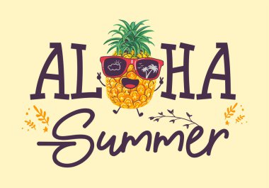 Güneş gözlüğü takan ananas resimli Aloha yaz yazlığı.