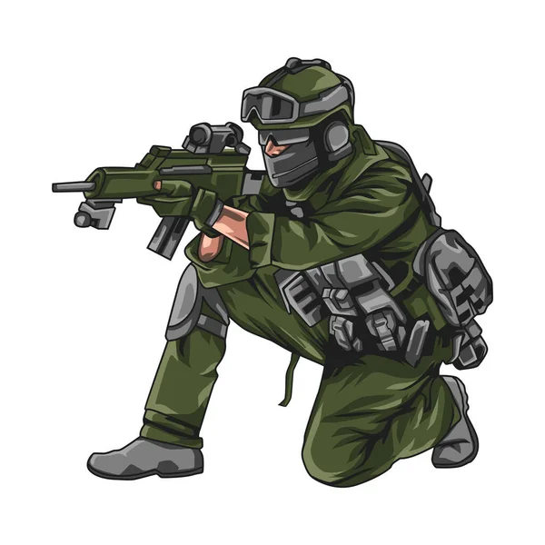 Manlig Soldat Riktar Sin Pistol Mot Målet Patriotism Vektor Illustration — Stock vektor