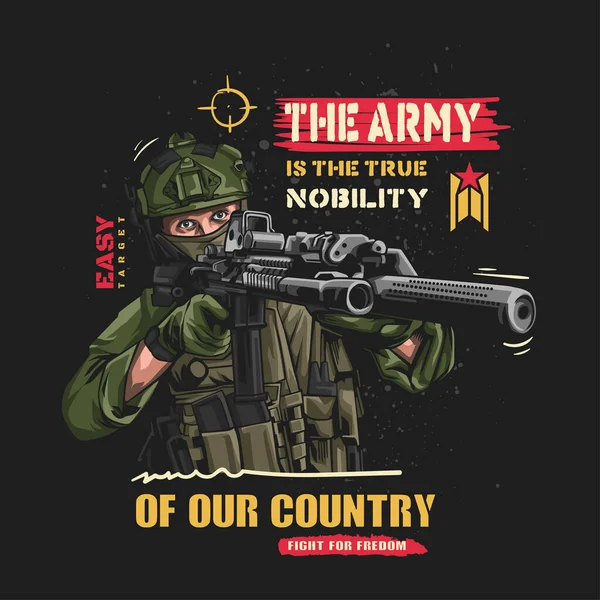Żołnierz Celuje Wroga Przodu Wektorowa Ilustracja Patriotyzmu — Wektor stockowy