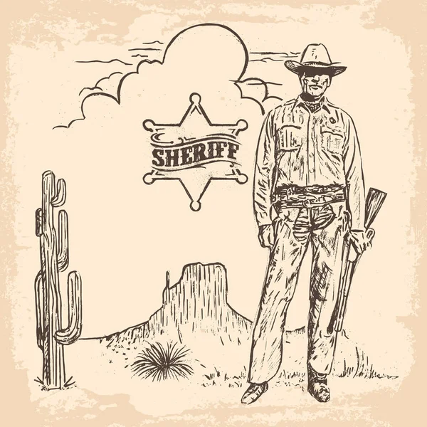 Oldtimer Sheriff Wilden Westen Vektorillustration — Stockvektor
