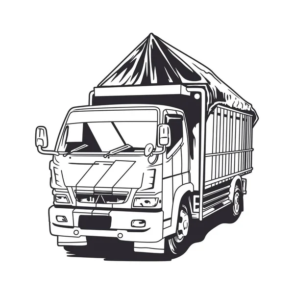 Caminhão Expedição Linha Arte Vetor Ilustração — Vetor de Stock