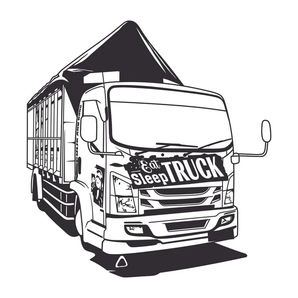 Transporte Camiões Logística Semi Camião Entrega Carga Ilustração Arte Linha — Vetor de Stock