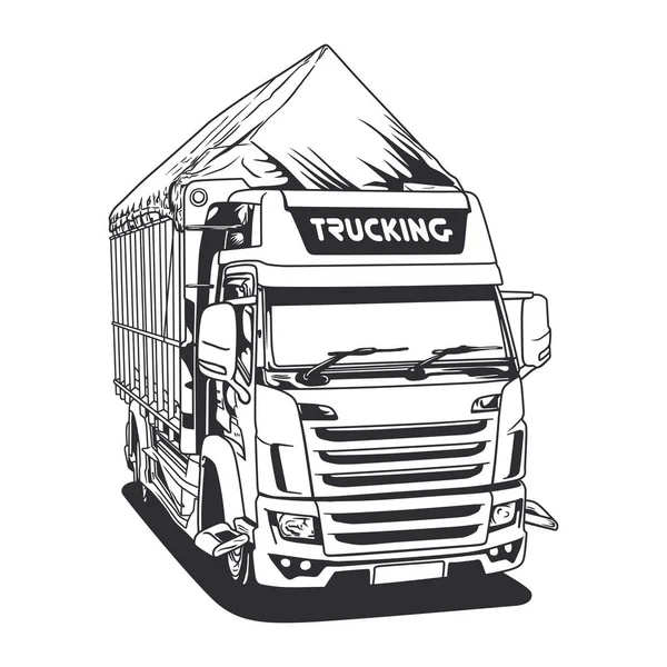 Transporte Carga Caminhão Vetor Linha Arte Ilustração — Vetor de Stock