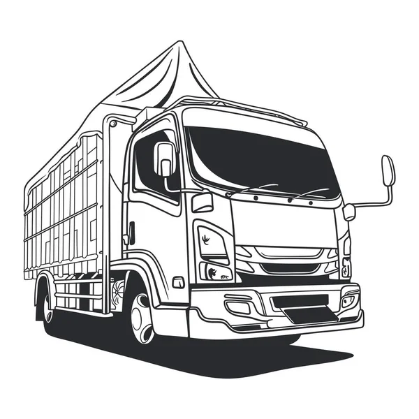 Caminhão Entrega Clássico Ilustração Arte Linha Vetorial Estrada — Vetor de Stock