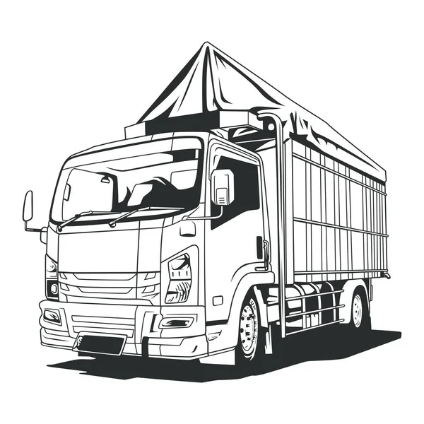 Logistic Truck Delivery Vector Line Art Illustration — Stock Vector