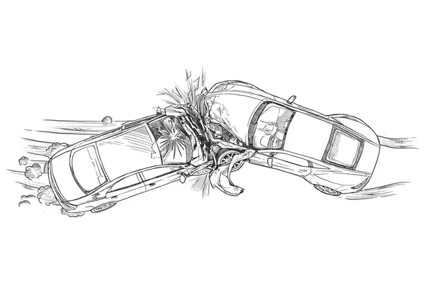 2台の車が衝突し 互いの最前線のアートスタイルのベクトルイラストに衝突した 車のクラッシュバナー — ストックベクタ
