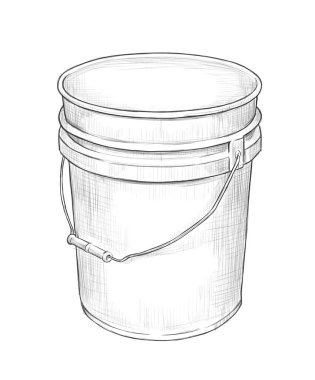 Pencil sketch drawing of a plastic bucket