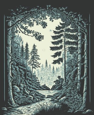 Entrance to a dense forest, vector illustration