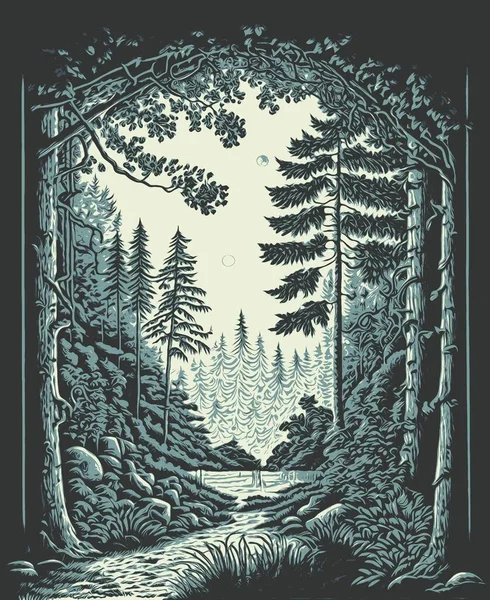 Entrance to a dense forest, vector illustration