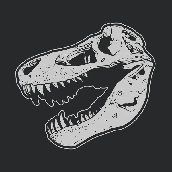 Dinosaur Head Skeleton Hand Drawn Vector Illustration Black Background — Stock Vector