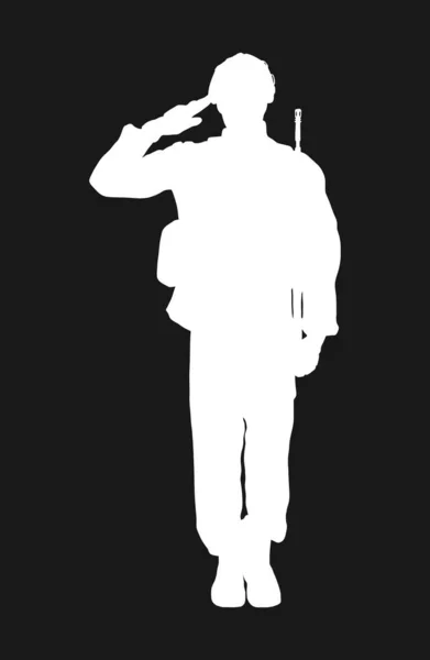 Χαιρετισμός Στρατιώτη Φορέα Σιλουέτα Στρατιωτική Έννοια Άνθρωπος Μαύρο Φόντο — Διανυσματικό Αρχείο