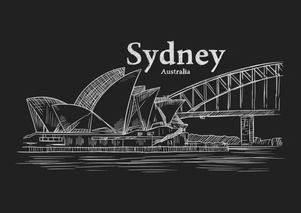 Illustrazione Disegnata Mano Bianco Nero Sydney — Vettoriale Stock