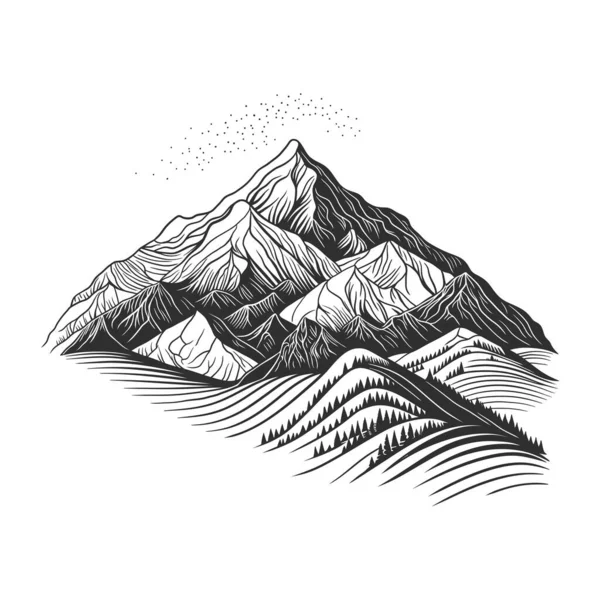 Mountain Landscape Scenery Black White Vector Line Art — Stock Vector
