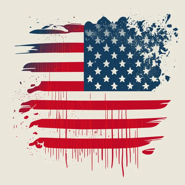 América Bandeira Mão Desenhada Impressão Grungy Com Pinceladas Derretidas — Vetor de Stock