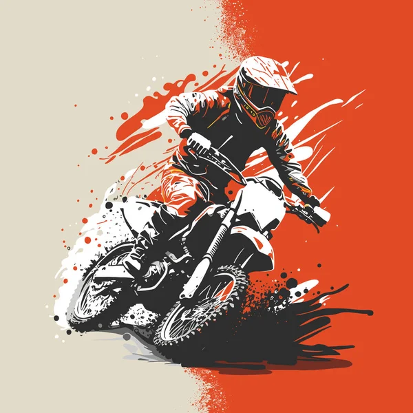 Motocross Ryttare Hand Dras Med Grungy Pensel Effekt Vektorillustration — Stock vektor