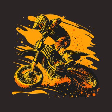 Soyut geçmişi olan bir motokros ekstrem spor binicisi. Vektör illüstrasyonu