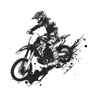Motokros motosiklet sürücüsü. Ekstrem spor vektör çizgisi çizimi