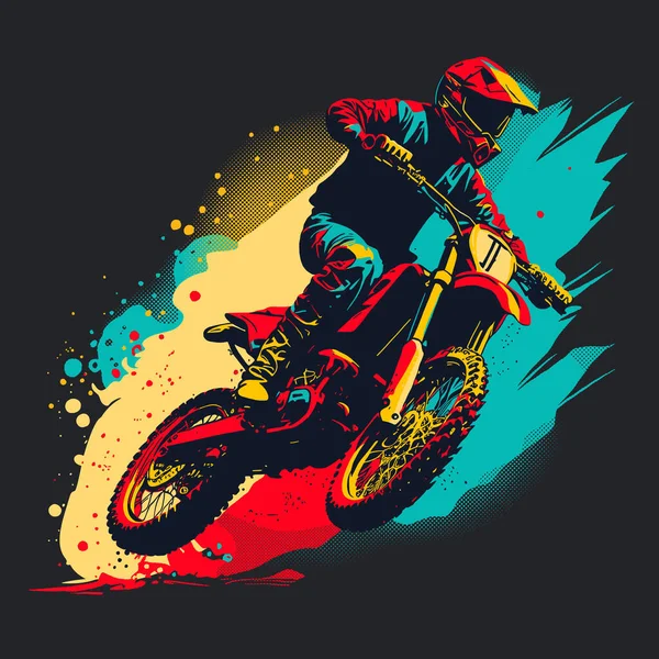 Pengendara Motocross Melompat Dengan Sepedanya Ilustrasi Vektor - Stok Vektor