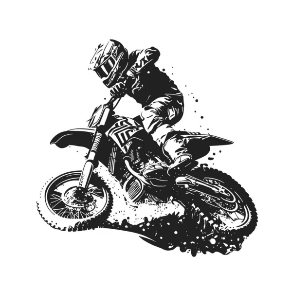 Pembalap Motocross Dengan Latar Belakang Abstrak Ilustrasi Gambar Garis Vektor - Stok Vektor