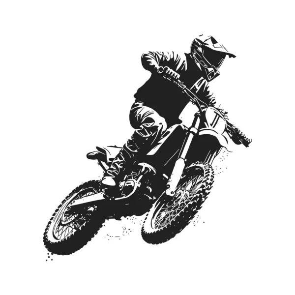 モトクロスライダーは彼の自転車でジャンプします ベクターラインアートイラスト — ストックベクタ
