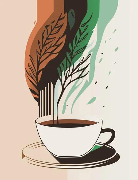 Иллюстрация Чашки Горячего Кофе Паром Виде Листа — стоковый вектор