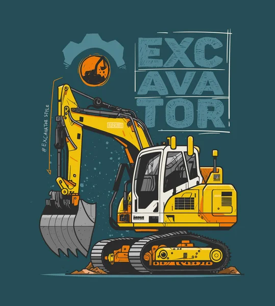 Big Yellow Excavator Vector Design Construction Equipment Heavy Equipment — Stock Vector