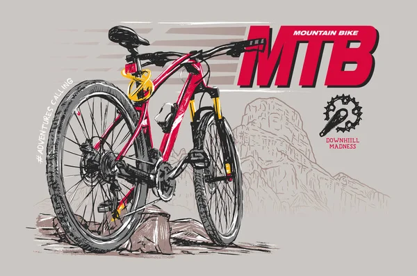 Mountain Bike Aproximadamente Pintado Com Pincel Vetor Ilustração Para Impressão — Vetor de Stock