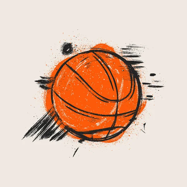 Basketbal Hand Getekend Met Grunge Borstel Vectorillustratie — Stockvector