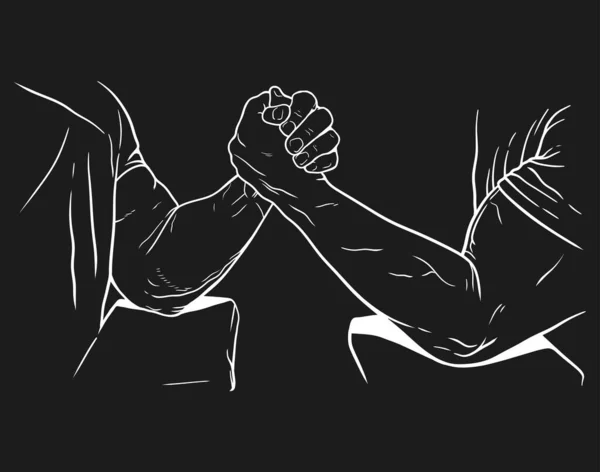 Чоловіки Борються Боротьбою Руку Рука Намальована Векторна Лінія Ілюстрація Мистецтва — стоковий вектор