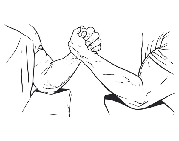 Двое Мужчин Сражаются Армрестлинге Ручная Рисованная Векторная Иллюстрация — стоковый вектор