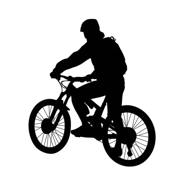 Человек Горном Велосипеде Черно Белый Векторный Силуэт — стоковый вектор