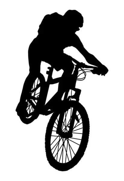 Чоловік Їде Гірському Велосипеді Чорно Білий Силует — стоковий вектор