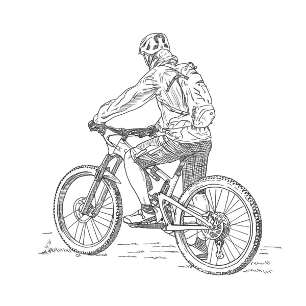Άνθρωπος Ιππασία Ένα Ποδήλατο Βουνού Μαύρο Και Άσπρο Διάνυσμα Χέρι — Διανυσματικό Αρχείο