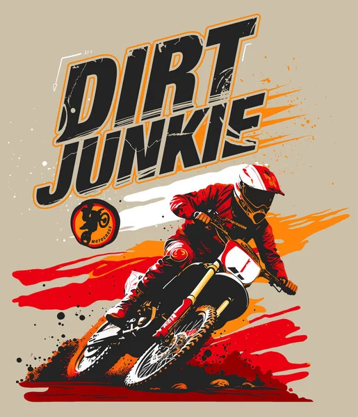 Ilustrasi Vektor Pengendara Motocross Dengan Latar Belakang Kuas Grunge Dan - Stok Vektor