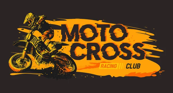 Pembalap Motocross Dengan Latar Belakang Abstrak Banner Ilustrasi Vektor - Stok Vektor
