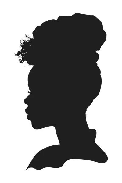 Silueta Mujer Africana Negra Vista Desde Lado Sobre Fondo Blanco — Vector de stock