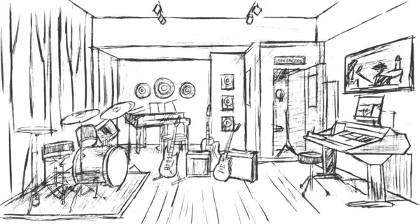 Illustration Vectorielle Studio Musique Dessinée Main — Image vectorielle